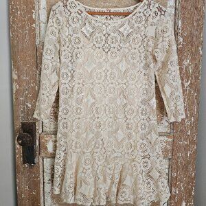 Free People Dresses | Free Lace Dress with Slip | Color: Cream/White |